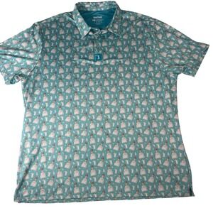 Bogey Bros Golf Polo Mens XXL Teal Tequila Print Performance Stretch Resort Top